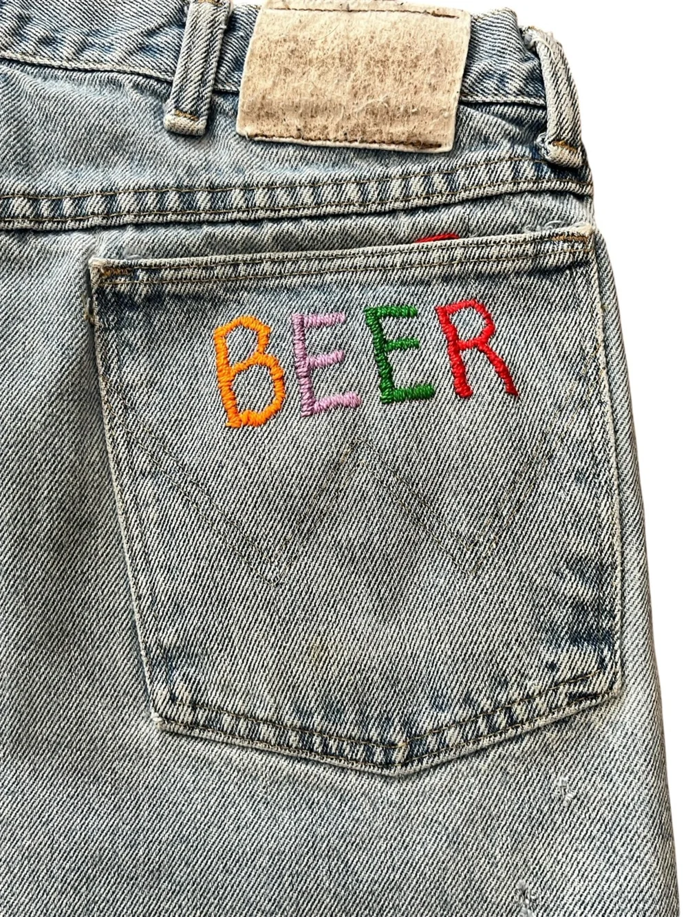 Hand embroidered grunge cut off Wrangler faded denim shorts-XL - Picture 6 of 9
